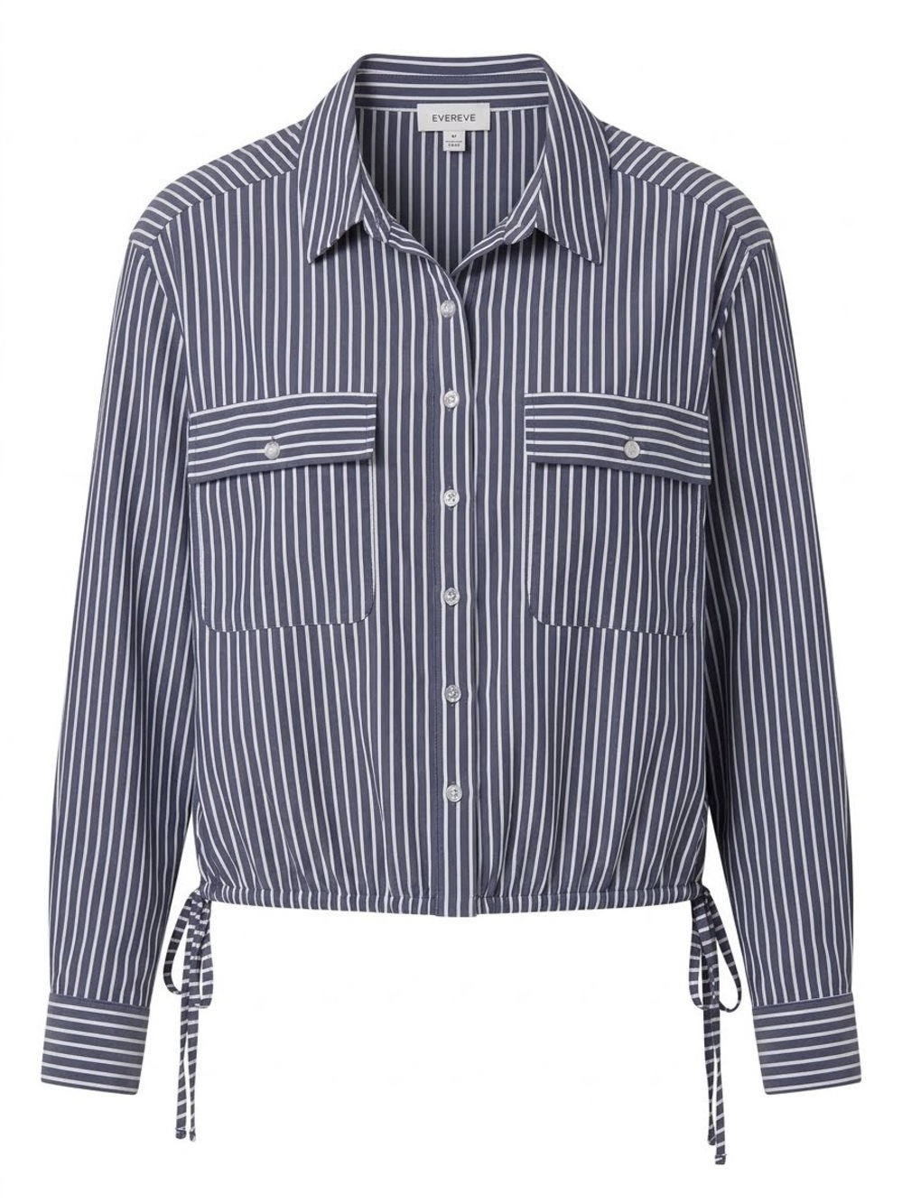Evereve Navy and White Vertical-Stripe Button Front Shirt NWT Size M